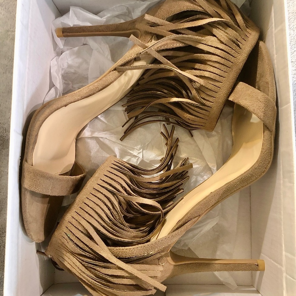 Wild Diva Sexy Tan Fringe Heels